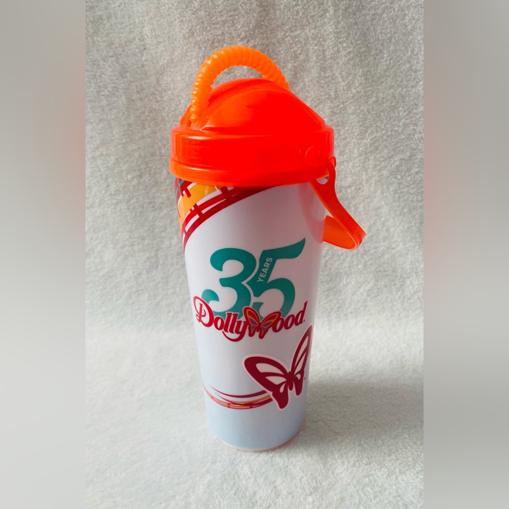 Dollywood Drink Cup 35 Year Anniversary Orange Amusement Park Collectibles